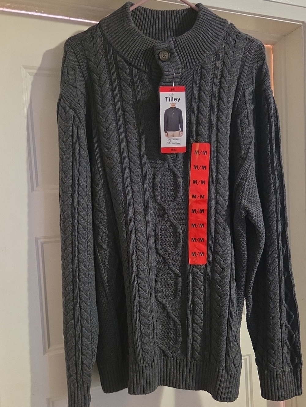 Men's Cable-Knit Mock Neck Sweater - Charcoal Gray